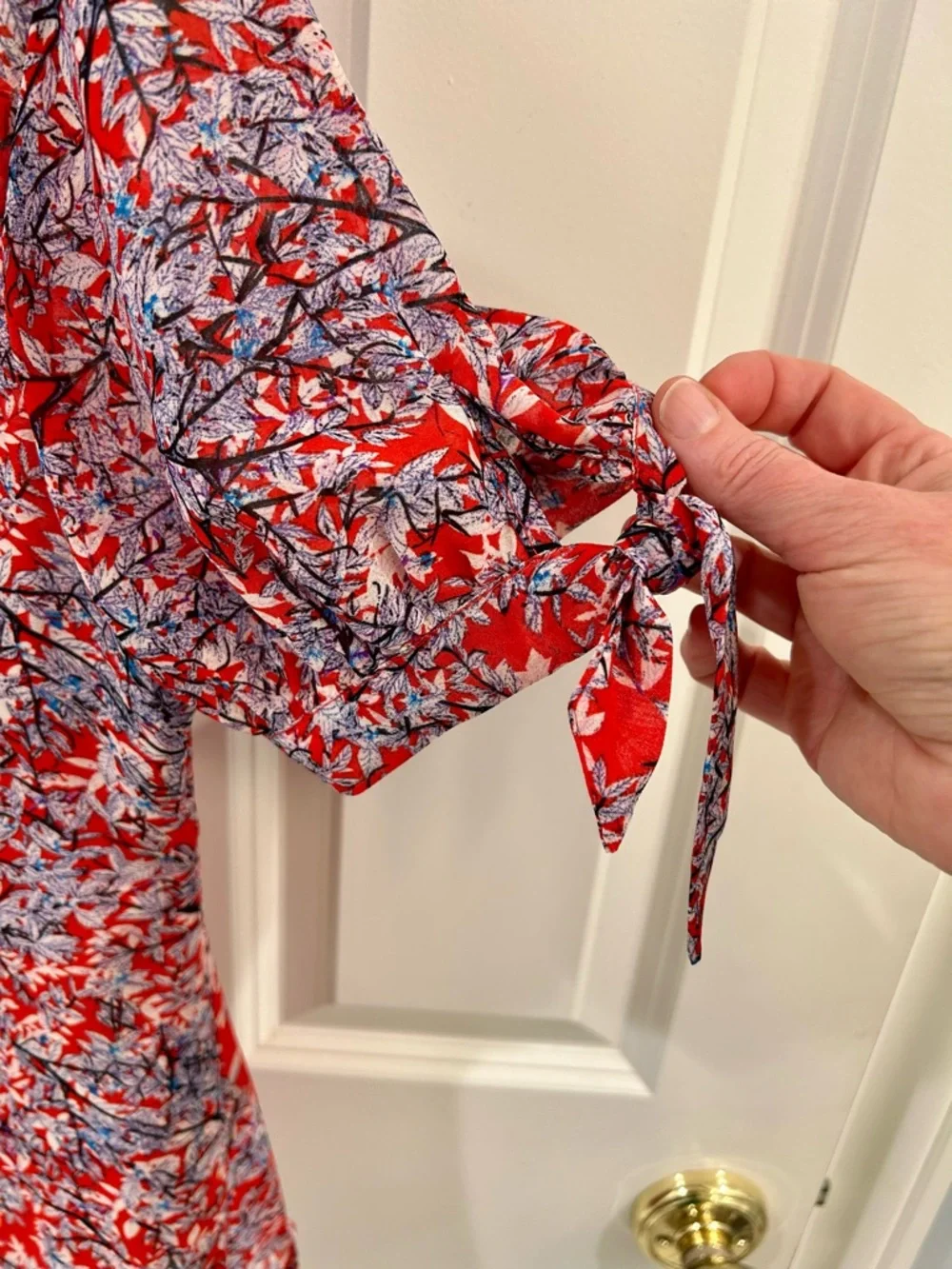 Unique Vintage Red Floral Branch Print Pintuck Blouse Button Up 1940s Style M - Picture 4 of 11